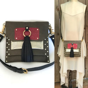 Handmade Red Black Gold & Green Leather Fanny Pack
